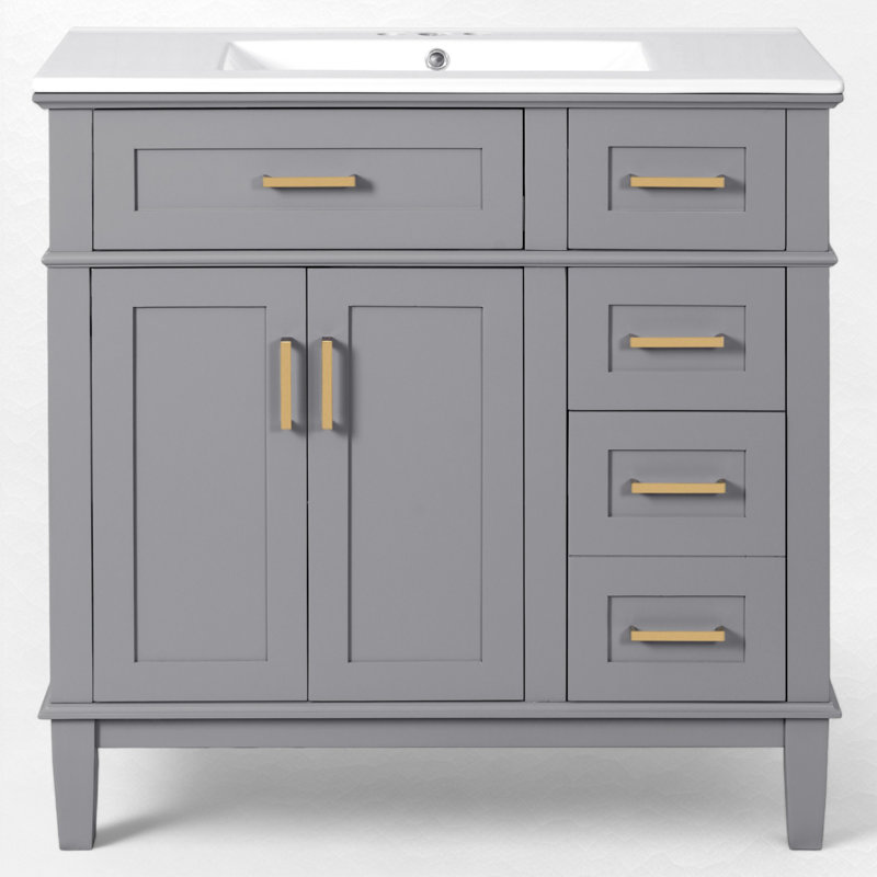 36" Single Bathroom Vanity With Sink, Gray