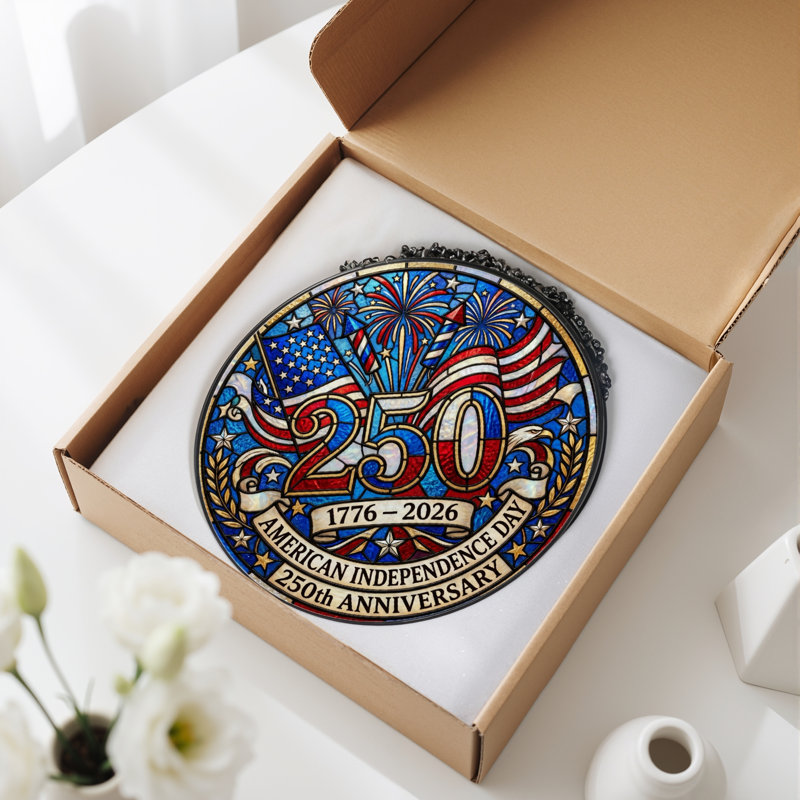 Panneau de fenêtre en verre pour décoration intérieure American Flag USA 250th Anniversary ， 7,8H, H 7,8 po