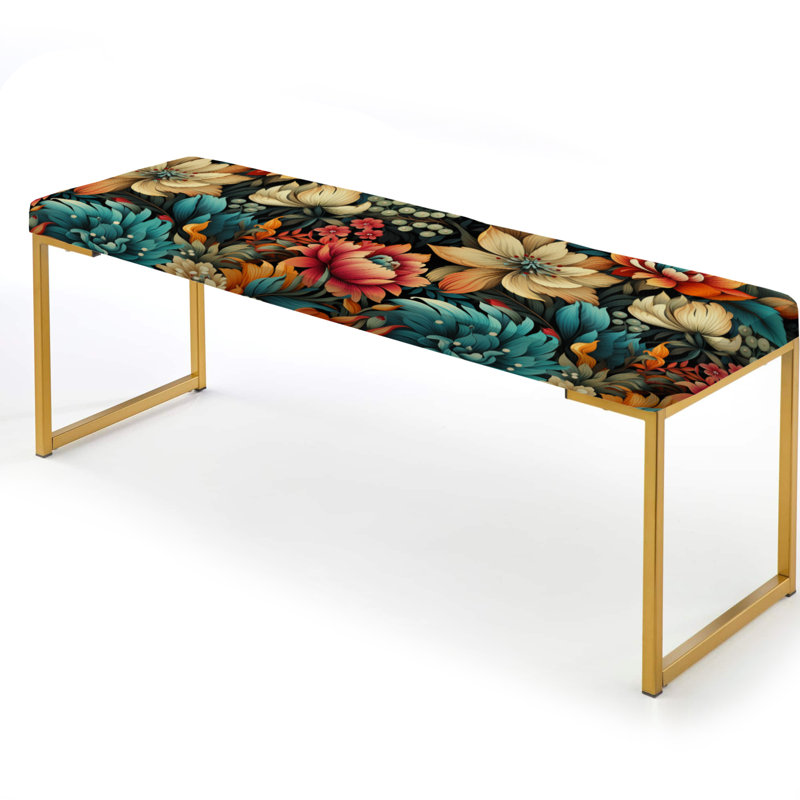 Flowers Boho Damask Dreams - Tropical Upholstered Gold Bench