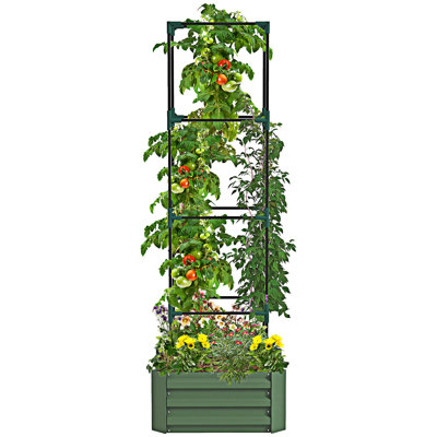 Outdoor Planter Box Raised Garden Bed With Trellis Tomato Cage And Open Bottom