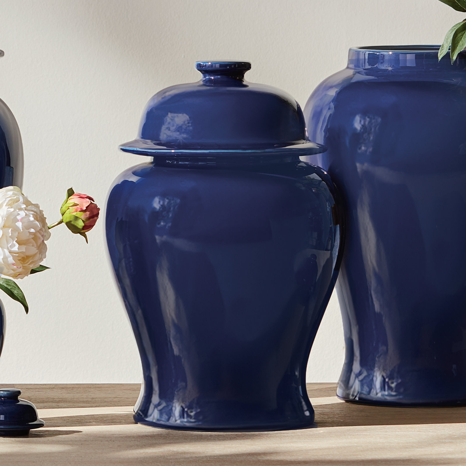 Ricki Ceramic Ginger Jar, Dark Blue, 16.5"
