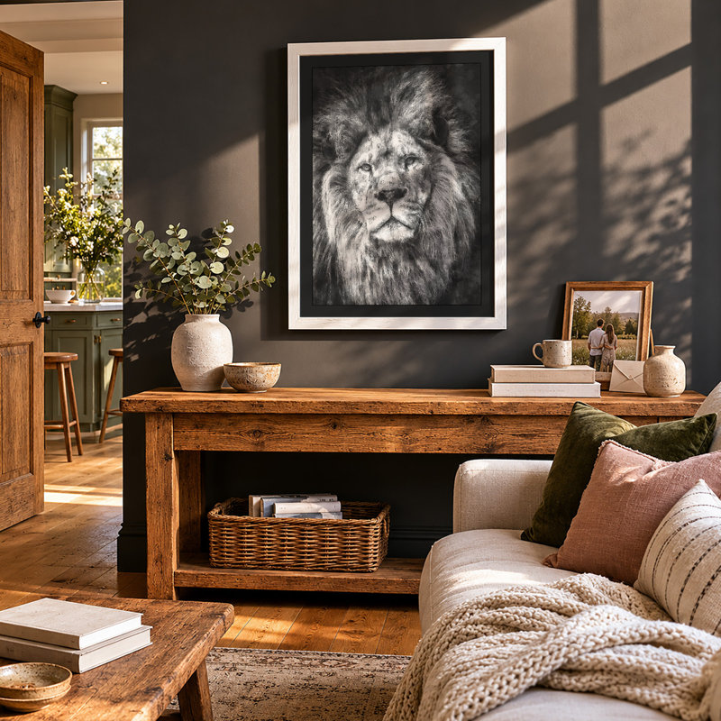Lion's Gaze Minimalist - Print, A1 - 84.1 x 59.4 cm, White