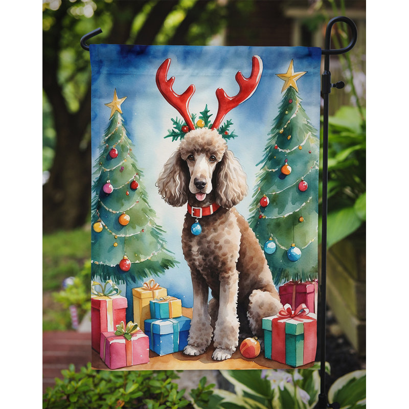 Drapeau de Noël renne de jardin, Caniche chocolat standard