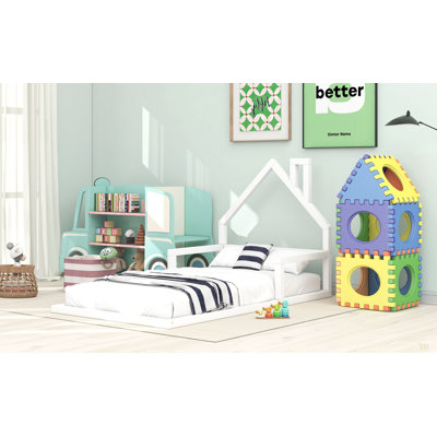 Wood Floor Bed with House-shaped Headboard