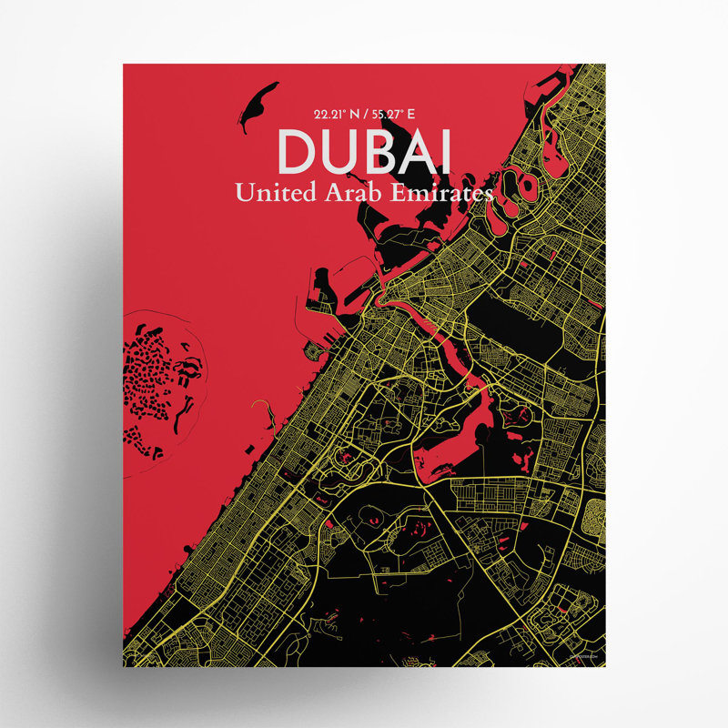 Dubai City Map In Contrast - No Frame Print, 20cm H x 16cm W x 0.05cm D
