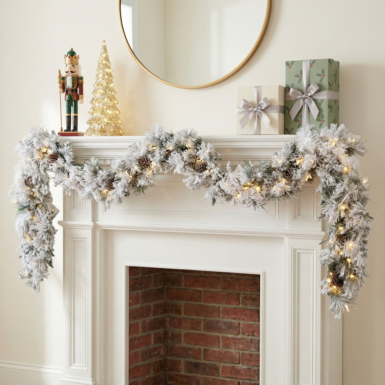 PVC Greenery 108" Frosted Pre-Lit Garland