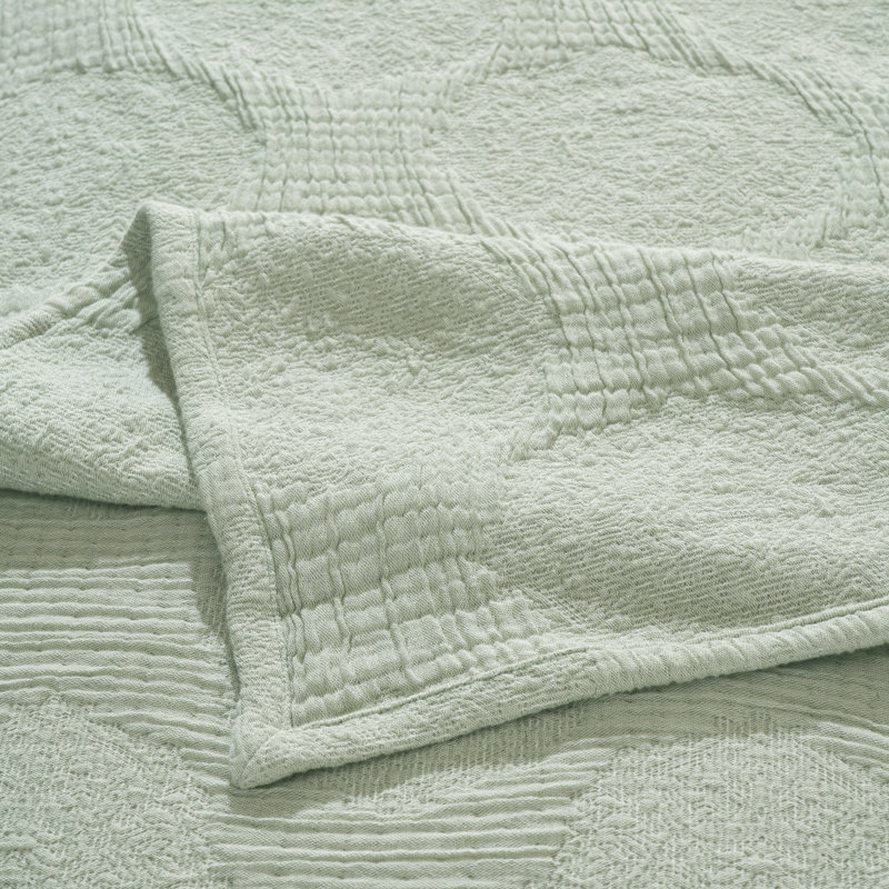Superior Tanta Cotton Blend Medium Weight Textured Modern Geometric Pattern Coverlet, Queen Coverlet, Sage
