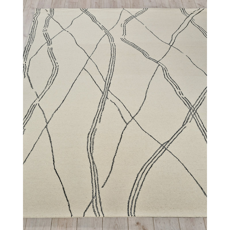 Tangiers Hand Tufted Wool Area Rug in Ivory/Black, Rectangle 14' x 18'