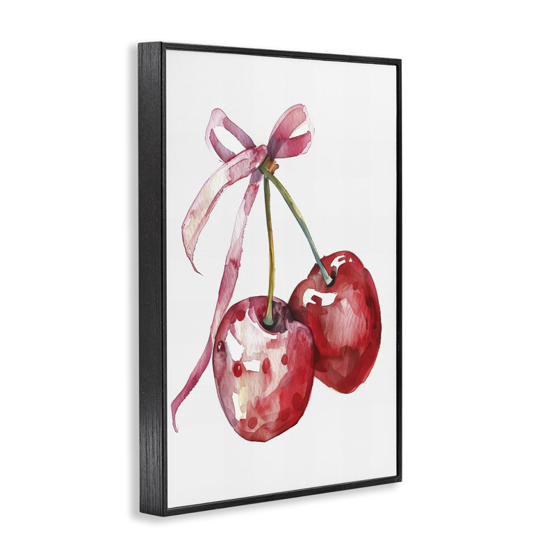 Cerises attachées en ruban, estampe numérique, design par LSR Design Studio, H 18 po x l 12 po, Giclée encadrée noir minuit