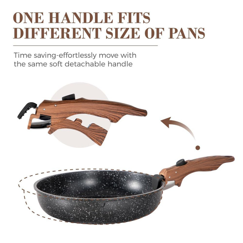10-Piece Black Nonstick Stainless Steel Cookware Set with Detachable Handle