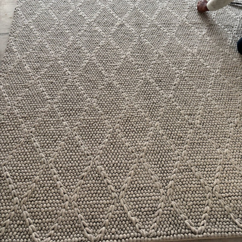 Wool Geometric Area Rug in Gray, Rectangle 6' x 9'