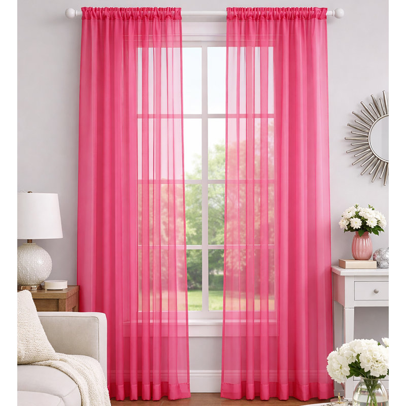 Ensemble de rideaux transparents avec passe-tringle 90 po (2 panneaux), Rose millennial