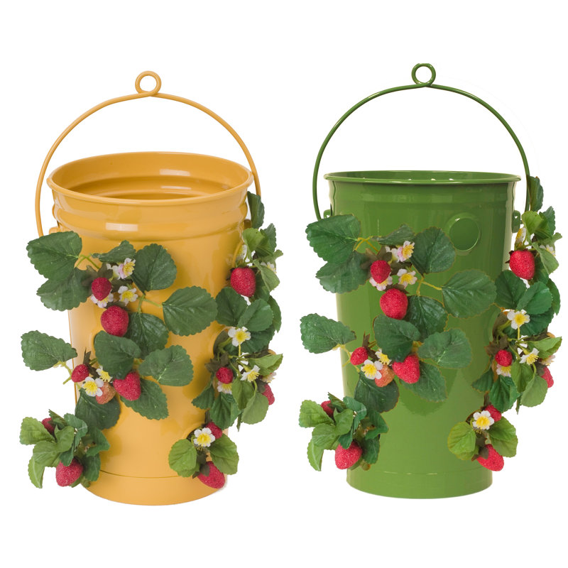 Pot à fleurs en métal Hallbera, H 13 po x l 7 po x P 7 po, Safran / sauge