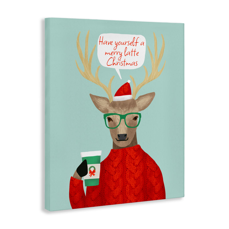 Hipster Deer Merry Latte, toile par Jilly Jack Designs, H 20 po x l 16 po