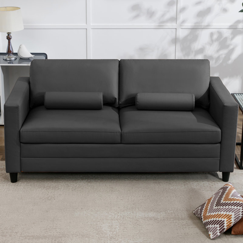 Fowzia 50.07'' Faux Leather Sleeper Sofa,  Dark Gray Faux Leather