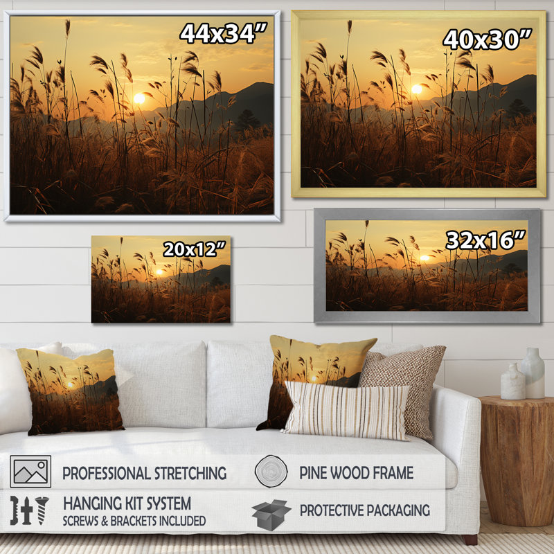 Champ avec coucher de soleil - Impressions encadrées, H 24 po x l 32 po x P 1 po