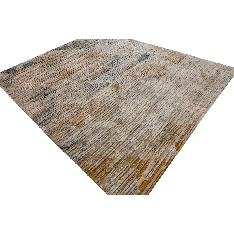 Beige Contemporary Wool Silk Blend Rug