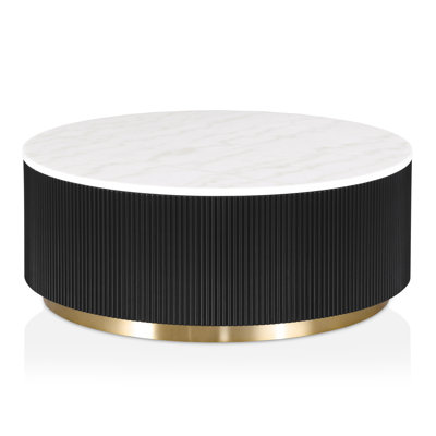 Kirtin Round Marble Cocktail Table With Gold Accent Base by Everly Quinn