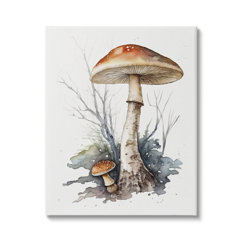 Champignon aquarelle sur toile, H 48 po x l 36 po x P 1,5 po