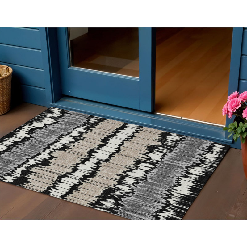 Tapis intérieur lavable rayé argenté 3 pi x 5 pi