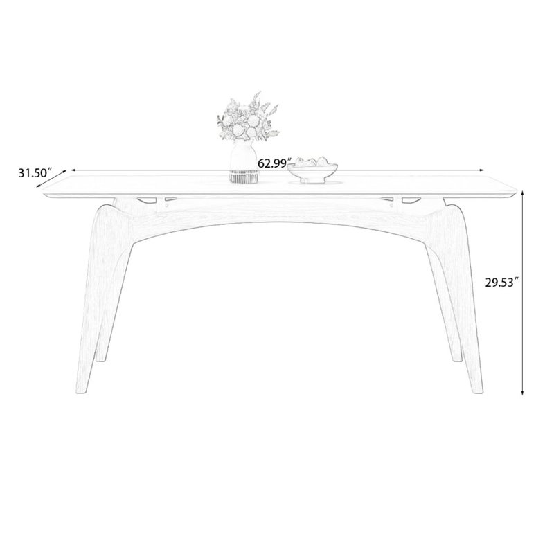 White + Nut-brown Rectangular Sintered Stone + Solid Wood Dining Table, 29.53"H x 62.99"L x 31.5"W