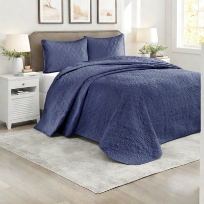 Ensemble de literie réversible en coton pour maison confortable, taille simple marine
