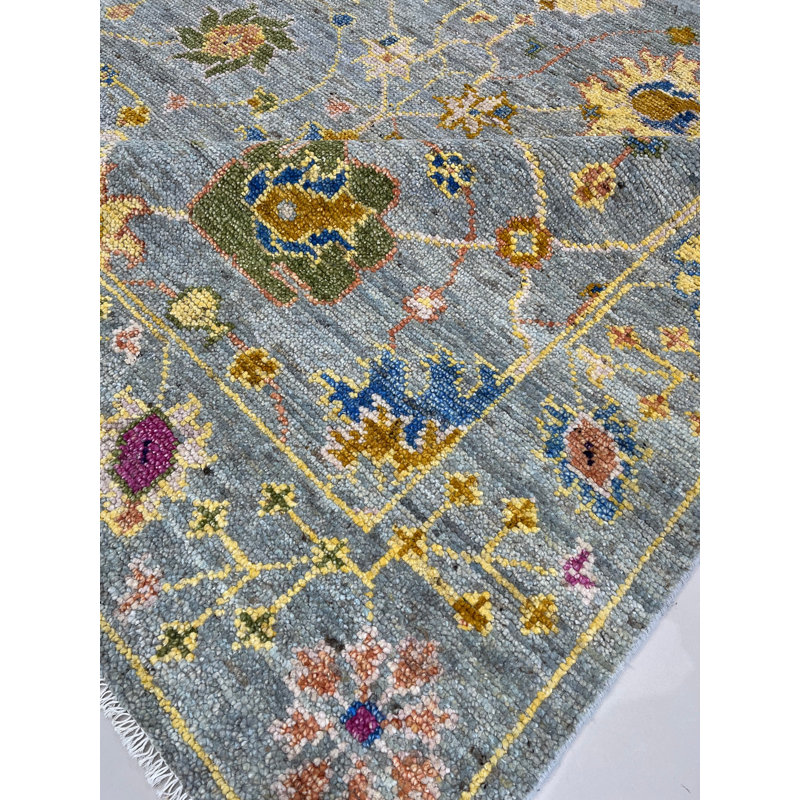 Tapis gris en laine noué à la main Oushak, Rectangulaire 8 pi x 10 pi