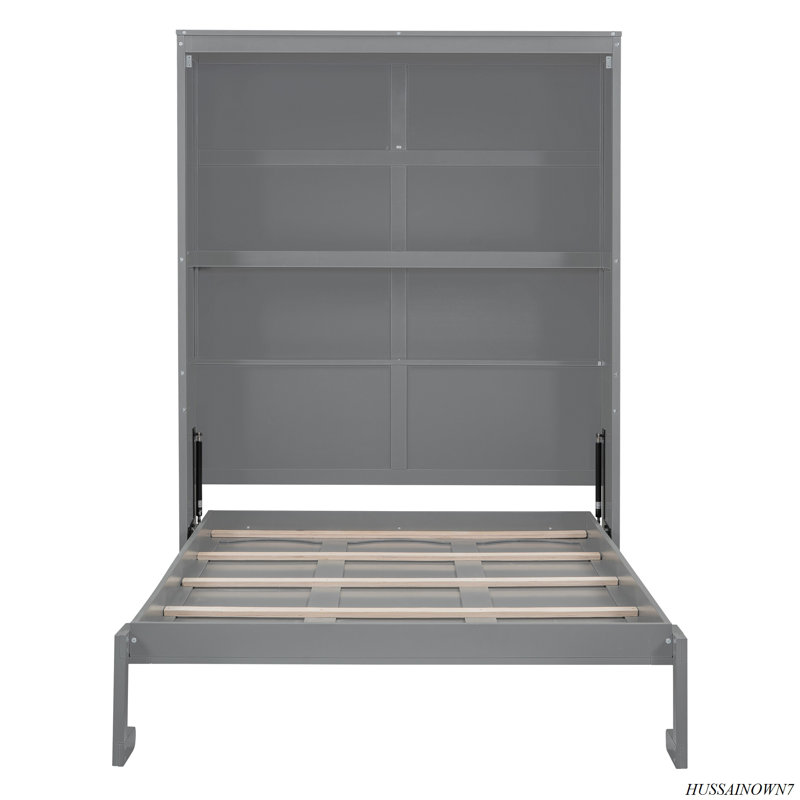 Lit escamotable mural avec tablettes Murphy, Gris, Lit double