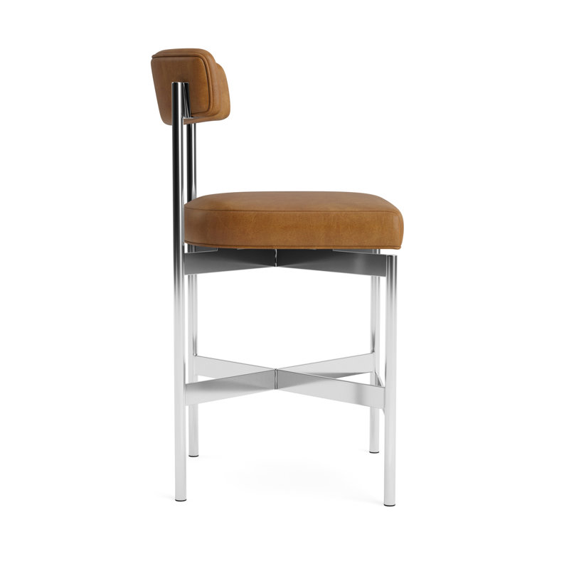 Remy Leather Bar Stool, Polished Stainless Steel, Bedford - Saddle, Counter Stool (25” Seat Height)