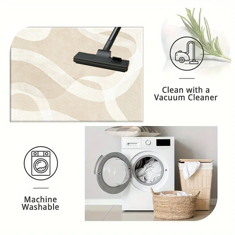 1PC neutral beige abstract curved wavy stripe area rugs for Living Room, Soft and Comfortable, Suitable for all seasons, easy-to-maintain, machine washable Indoor floor mat, Under Table Farmhouse suitable for dining table, bedroom, entryway, patio,
