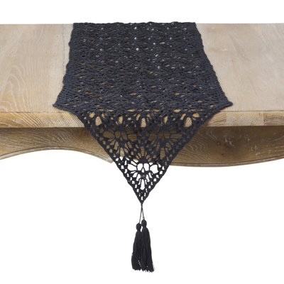 Crochet Skull Lace Table Runner - Gothic Halloween Table Runner with Vintage Skull Lace Design and Tassel Accents for Spooky Dining Tables and Seasonal Entertaining
