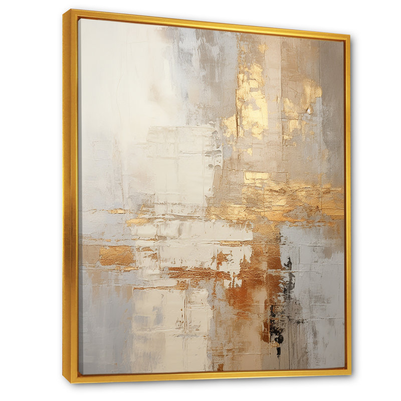 Or et blanc abstrait divisé - formes abstraites, impression sur toile, Cadre flottant doré, H 20 po x l 12 po x P 1 po