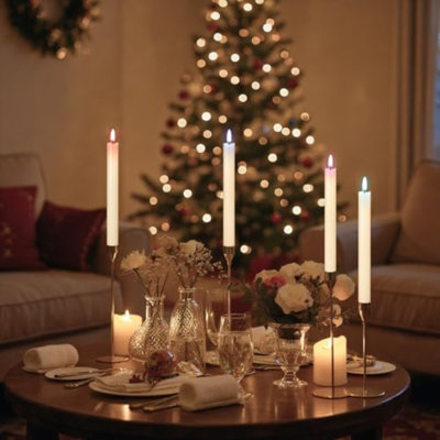 Bougies sans flamme avec télécommande, cire véritable et mèche à DEL changeant de couleur à piles, 6 chandelles sans flamme pour la décoration de Noël d'Halloween (ivoire, 0,78 po x 9,6 po)