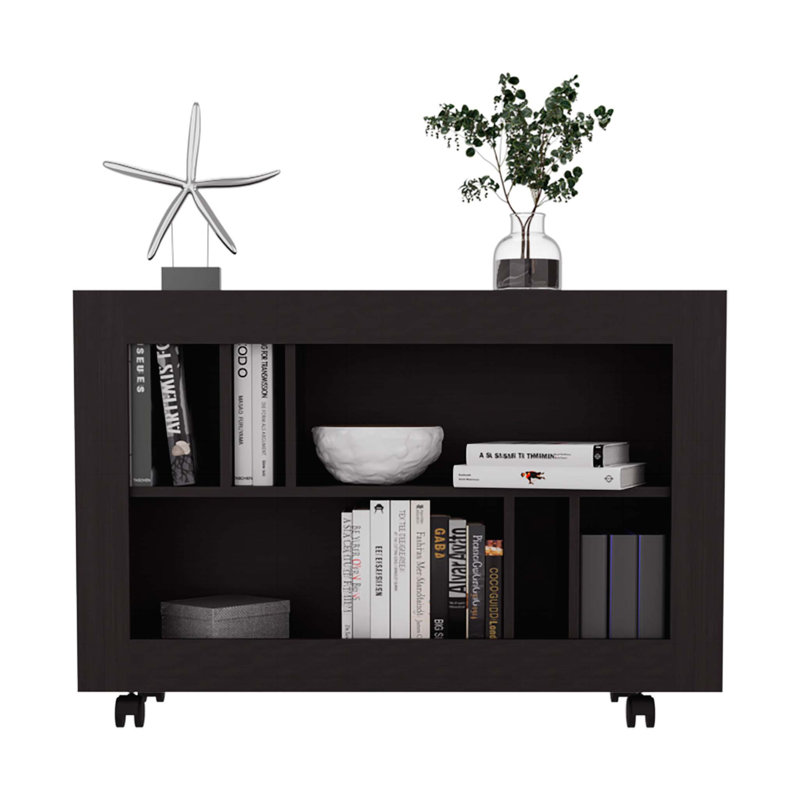 Console Table Cart, 5 Shelves, 4 Casters, Black