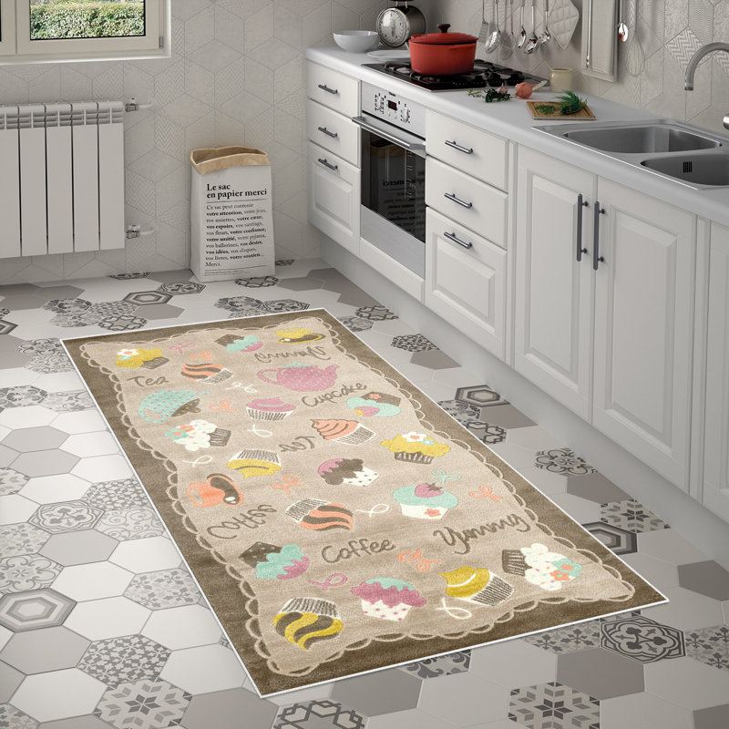 Tapis tissé à la machine en brun / bleu / rose Flow, Rectangle 5 pi 3 po x 7 pi 7 po