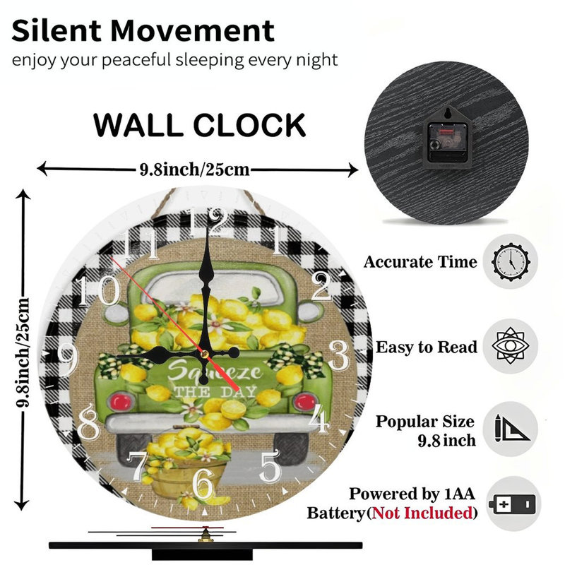 Horloge murale en bois 10 po, mouvement silencieux, à piles (piles AA non incluses), décor artistique, parfait pour les décorations