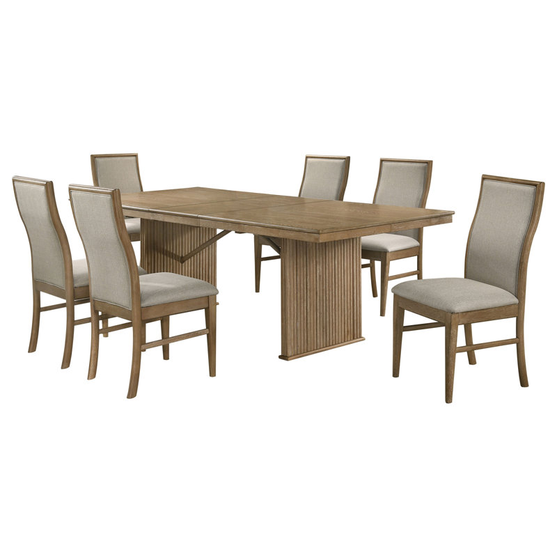Jana 7-piece Extension Dining Set Distressed Light Brown, 7 Pieces: Table, 6 Chairs