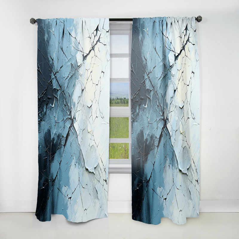 Rideau à formes abstraites blanc et bleu - Velours obscurcissant - 1 panneau, L 52 po x L 63 po