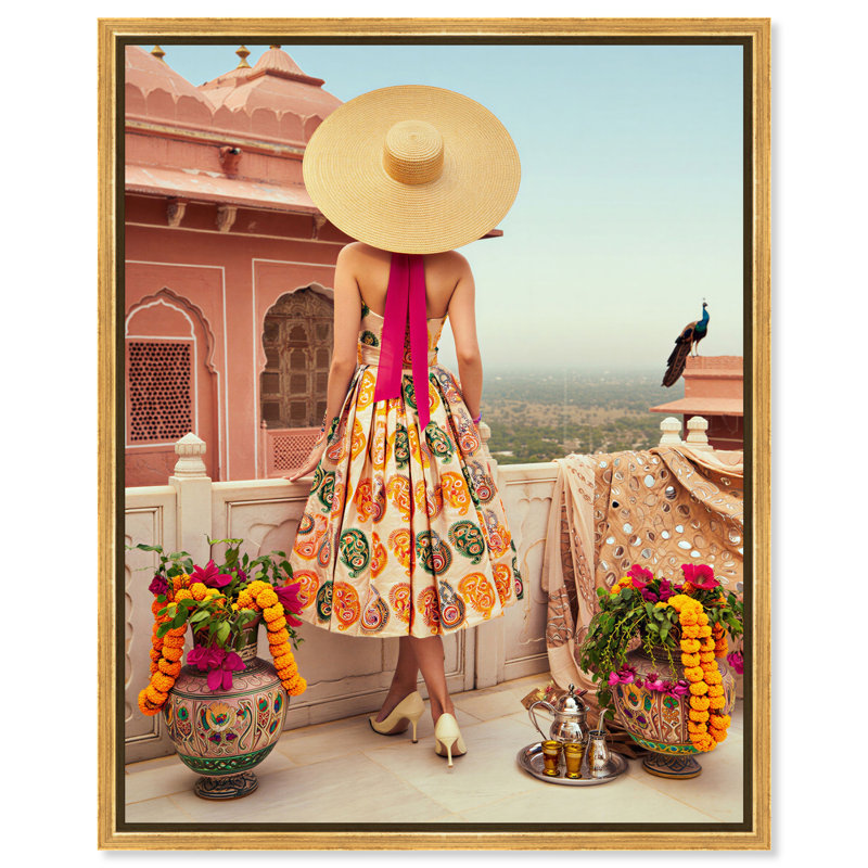Jaipur Balcony Canvas Fashion Print by Oliver Gal, Black Frame, 16 x 20, 31"H x 37"W, Gold Floater Frame