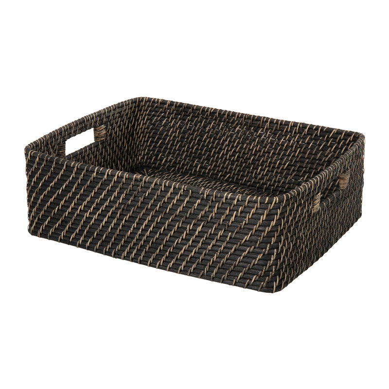 Panier en rotin Bavan, Enduit noir, H 6 po x l 18 po x P 14 po
