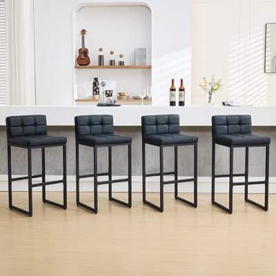 Tabouret de bar et de comptoir rembourré à dossier bas avec structure en métal épaissie pour îlot de cuisine