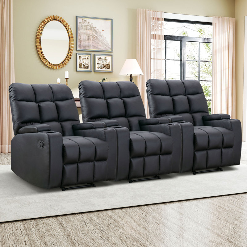 Paree Relaxation: 33.5" Wide Faux Leather Recliner with Massage & Cup holders &Arm Compartment, Black Faux Leather