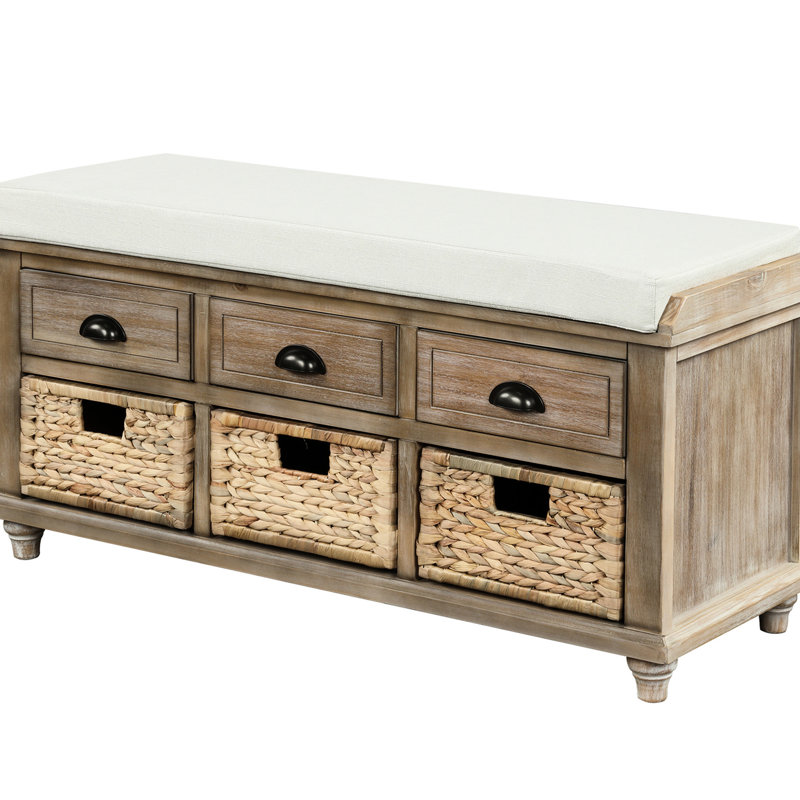 Banc blanc avec 3 tiroirs et rangement amovible, Blanchies