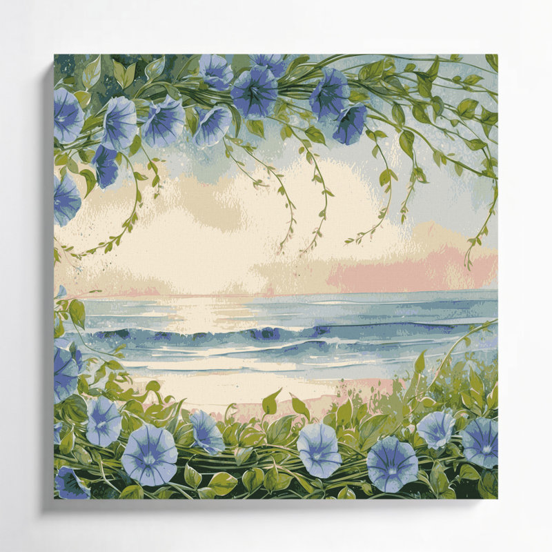 «Coastal Beach Morning Glory», art mural sur toile grise, H 16 po x l 16 po