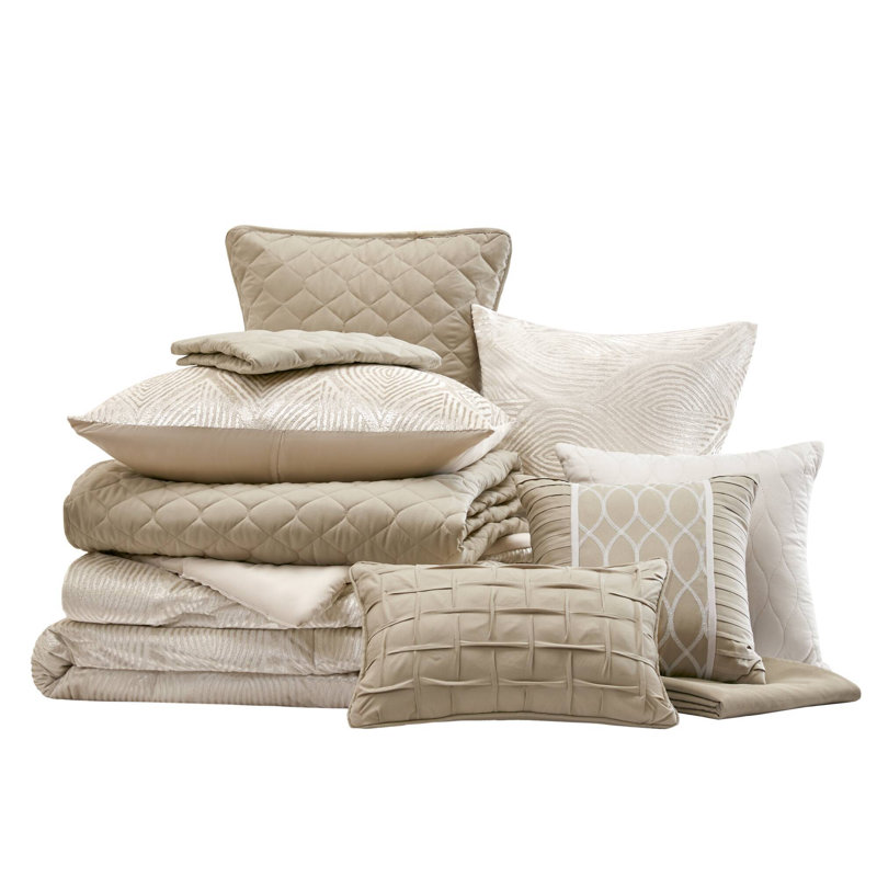 Luxurious 10-piece King Jacquard Bedding Set, Polyester Elegance For Home