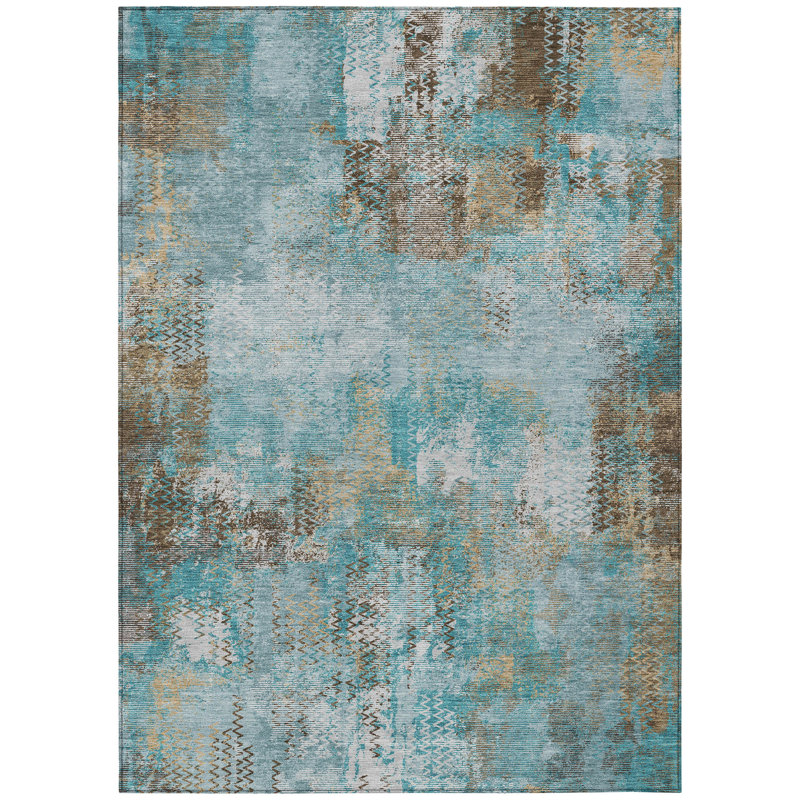 Machine Washable Indoor/Outdoor Chantille ACN2790 Abstract Rug, Teal, 3' x 5'