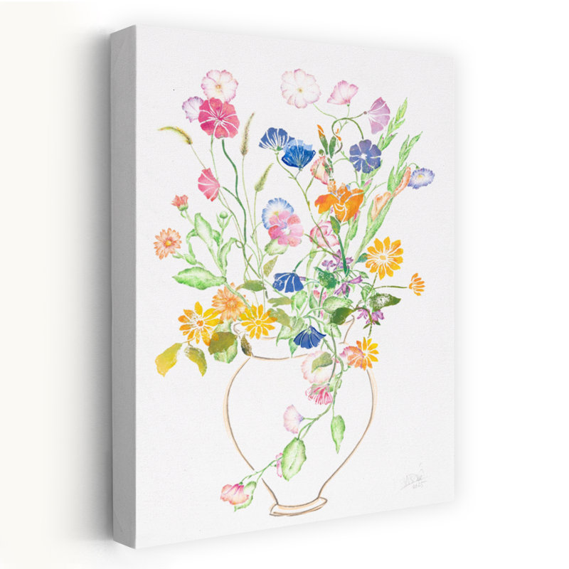 Art contemporain contemporain coloré délicat avec fleur rose délicate, H 48 po x l 32 po