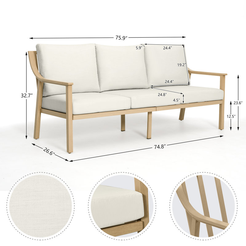 Canapé d'extérieur en aluminium avec coussins Vishali, Beige / bois naturel