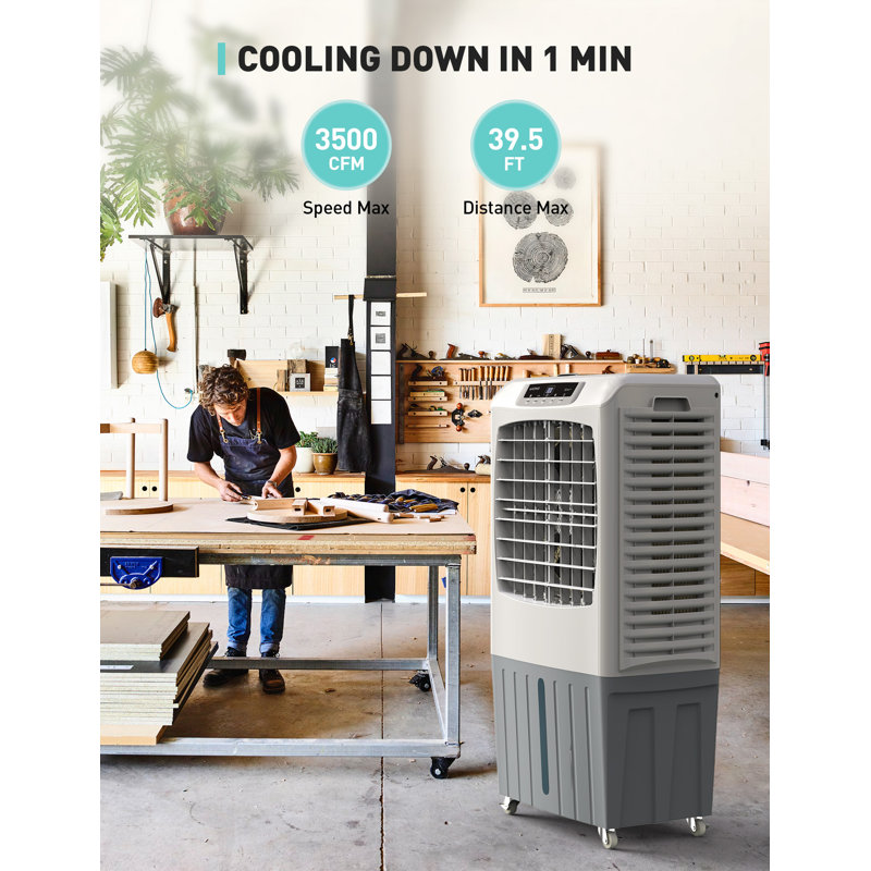 Gray and White Portable Evaporative Cooler with Remote Control