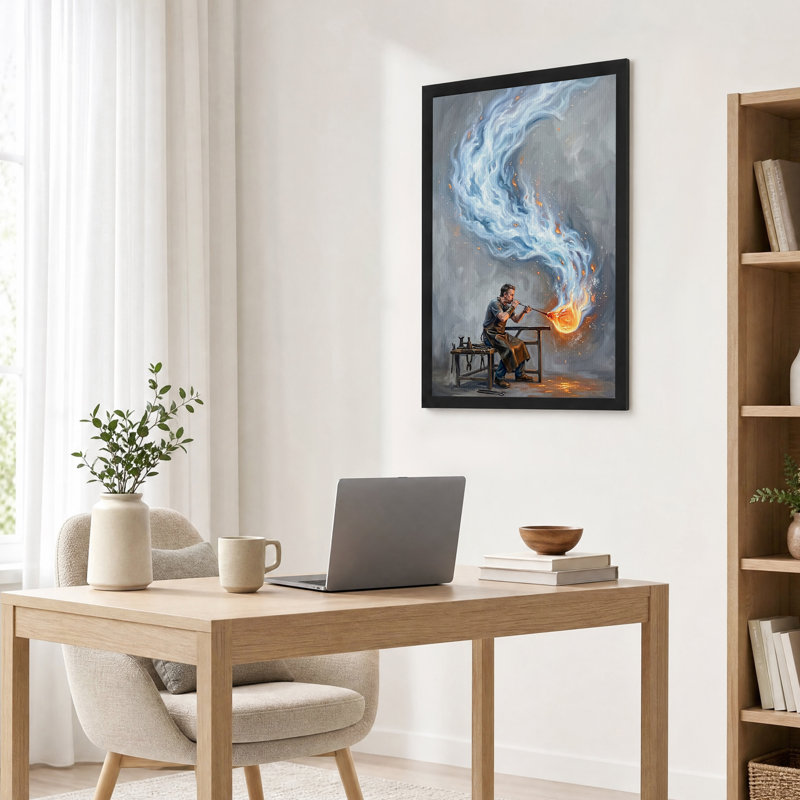 Art mural toile souffleuse de verre avec fumée bleue tourbillonnante, H 36 po x l 24 po